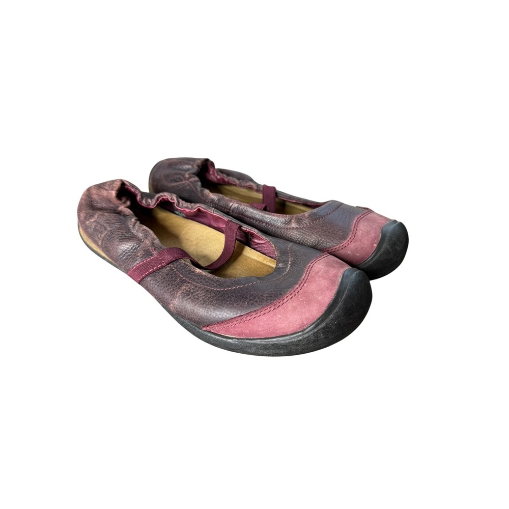 Keen Mary Jane Ballet Flats Burgundy Plum Leather Suede Womens 8.5